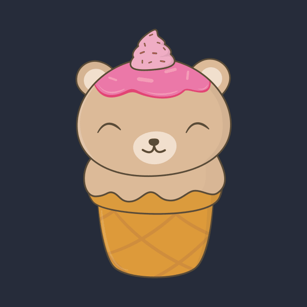 Kawaii Cute Brown Bear Ice Cream T-Shirt by happinessinatee