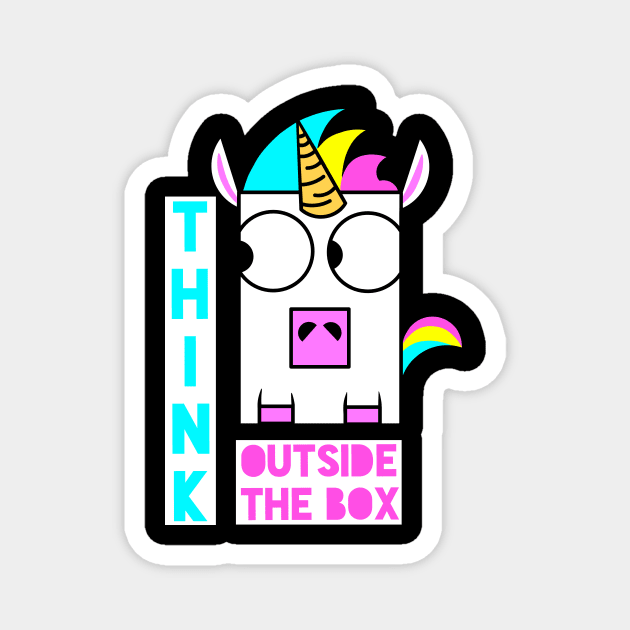 Think outside the box unicorn Magnet by TimAddisonArt