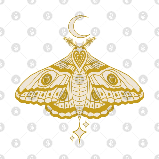 Witchy Cute Celestial Moth - Gold and Cream by Velvet Earth