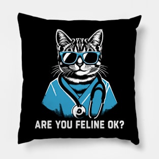 Are You Feline OK? Retro Cat Nurse Gifts Nurse Week Gifts Funny Nurse Pillow