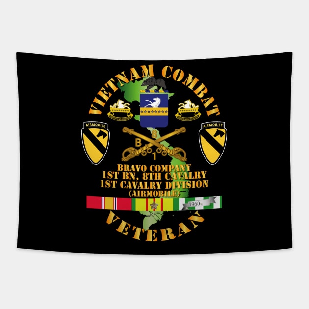 Vietnam Combat Cavalry Veteran w Bravo - 1st Bn 8th Cav COA - 1st Cav Div SSI Tapestry by twix123844