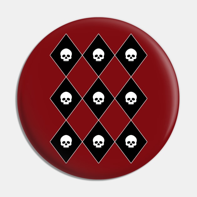 Harlequin Skull Pattern (Red) Pin by inatorinator