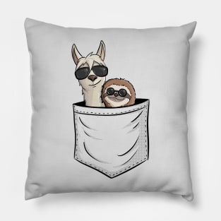 Hipster Llama & Sloth With Sunglasses In Pocket Pillow