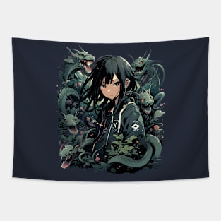 Japanese Anime Girl Dragons Tapestry