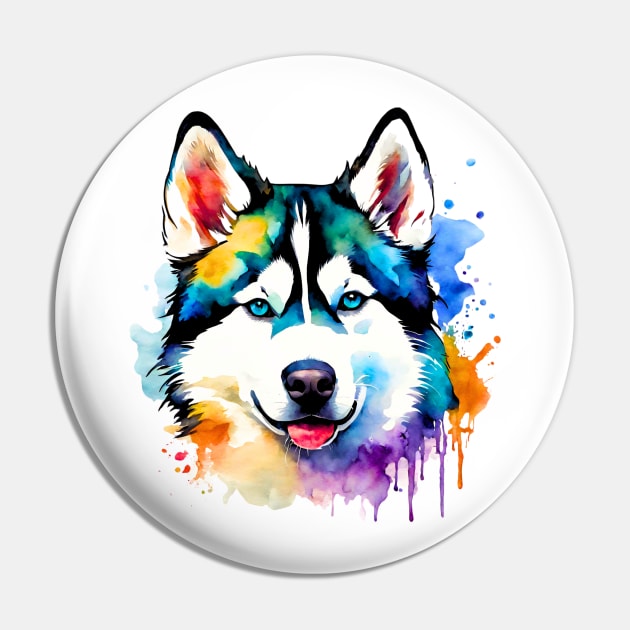 Siberian Husky Watercolor Pin by Doodle and Things