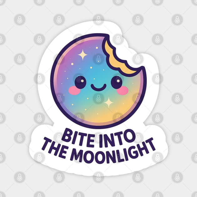 Bite Into the Moonlight – Cosmo Bites Kawaii Galaxy Moon Cookie Design Magnet by Anne Lee