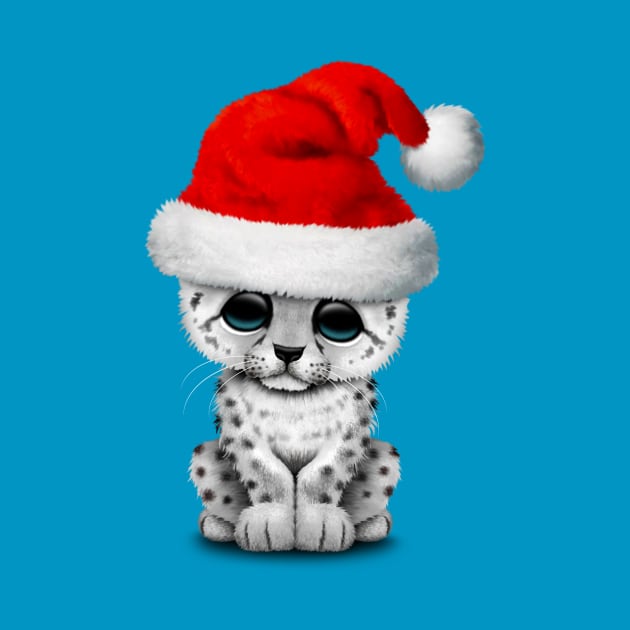 Cute Snow leopard Cub Wearing a Santa Hat by jeffbartels