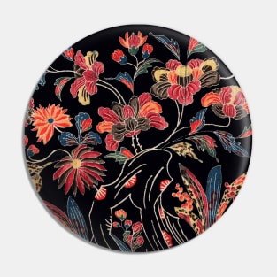 COLORFUL FLOWERS AND BLOSSOMS Antique Japanese Floral In Black Pin