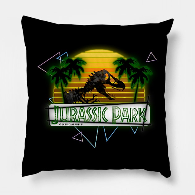 Jurassic Logo Retro 80's Neon Style Pillow by Jurassic Merch