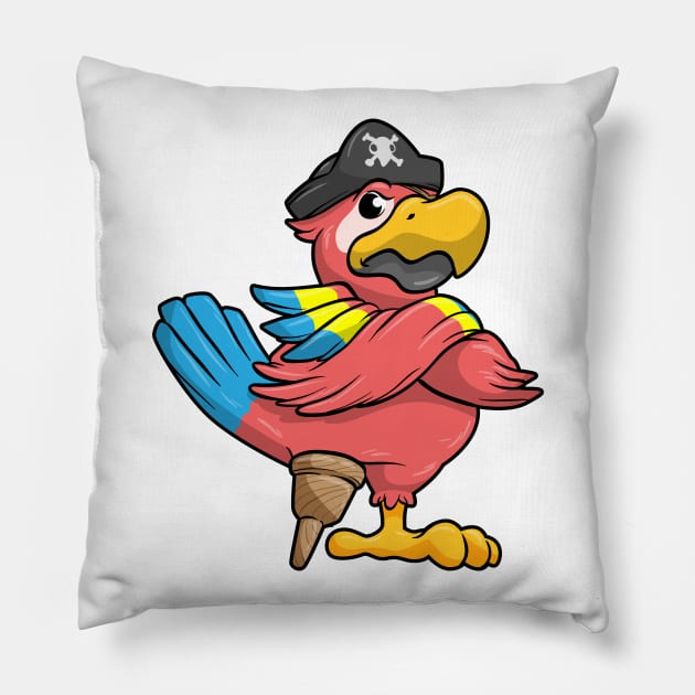 Parrot as Pirate with Wooden leg and Pirate hat Pillow by Markus Schnabel