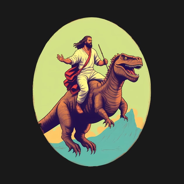 Jesus riding t rex, Funny Christian Design by dukito