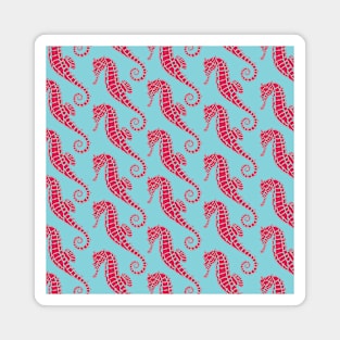 Vivid Pink and Blue Seahorse Pattern Magnet
