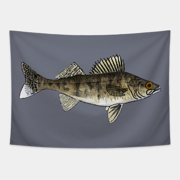 Walleye Tapestry by FishFolkArt