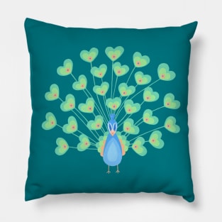 Peacock heart gouache painting purple background Pillow