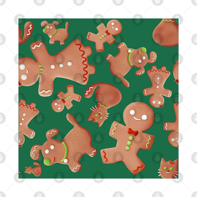 Gingerbread shaped family for Christmas stuff - light green background by Sgrel-art