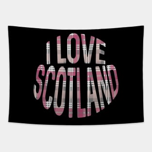 I LOVE SCOTLAND Pink, White and Grey Tartan Colour Typography Design Tapestry