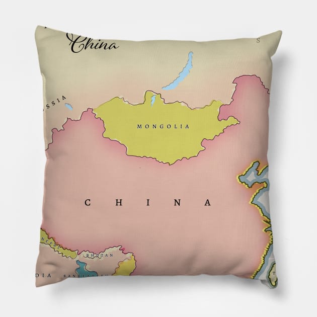 Illustrated map of China Pillow by nickemporium1