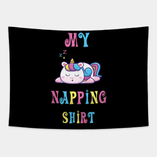 napping shirt for girls wtih cute sleeping unicorn Tapestry