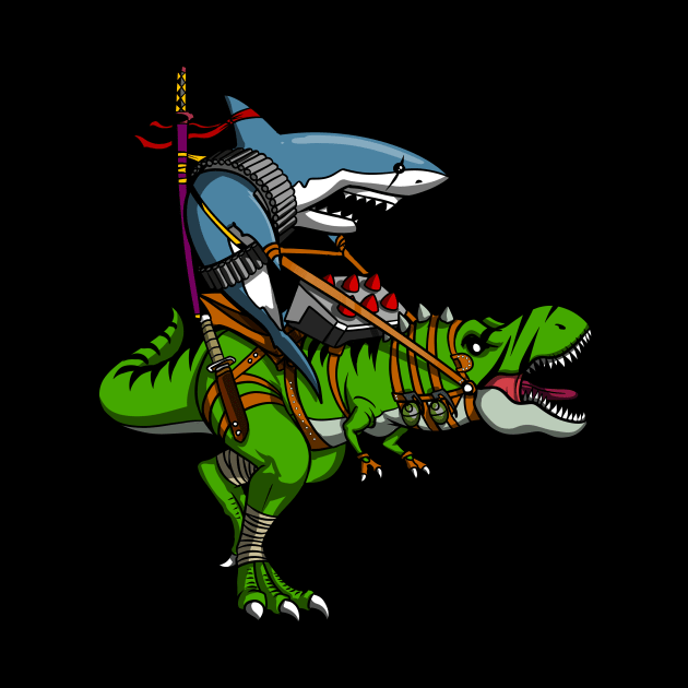 Shark Ninja Riding T-Rex Dinosaur by underheaven