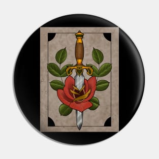 Neotraditional rose and dagger Pin