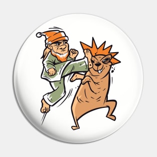 Lawn Gnome And Gopher Karate Fight Pin