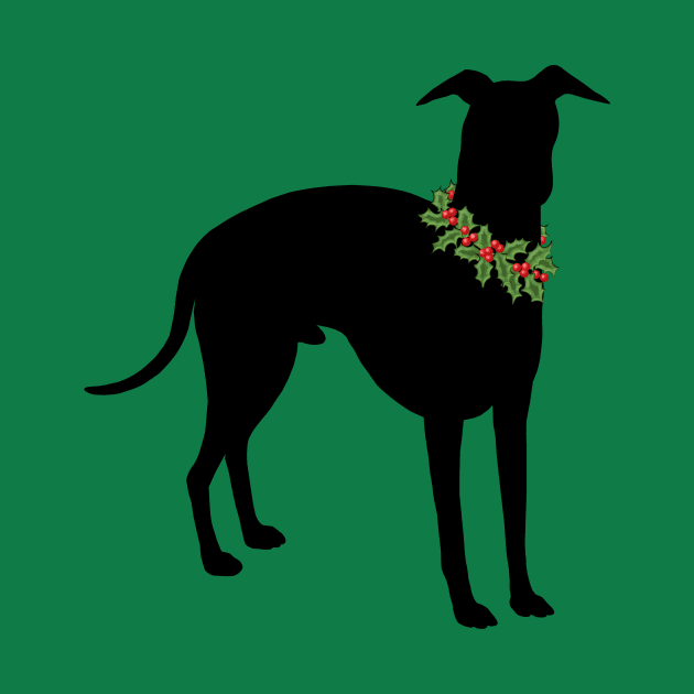 Italian Greyhound with festive holly collar Holiday design by StephJChild