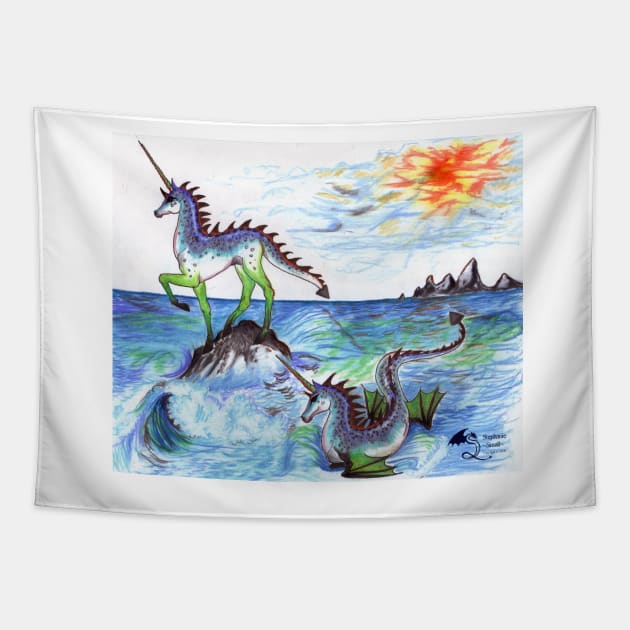 Sea Unicorns Tapestry by pegacorna