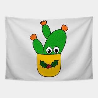 Cute Cactus Design #346: Opuntia Microdasys Cactus In Christmas Holly Pot Tapestry