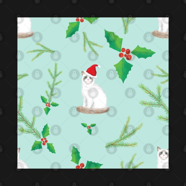 Meowy Christmas Ragdoll Cats with Santa Hats - Winter Party Pattern by andreeadumez