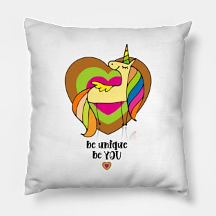 Be Unique, be You, Beautiful Unicorn With Herts Pillow