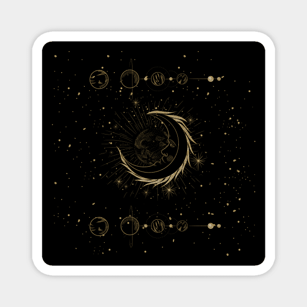 Elegant golden moon with stars Magnet by Nicky2342