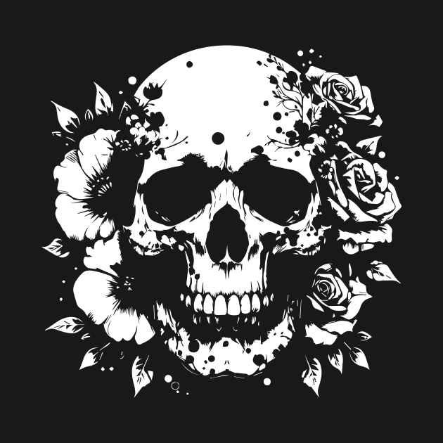 floral skull tattoo by lkn