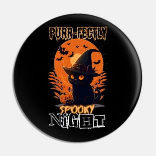 Halloween cat with a hat Purrfectly spooky night Pin