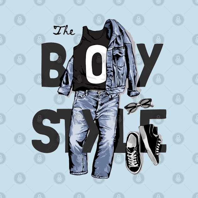 Boy style slogan with denim jacket and jeans by Gouzka Creators 