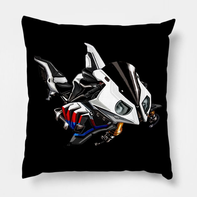 BMW S1000RR Shark White Blue & Red Pillow by MOTORIND