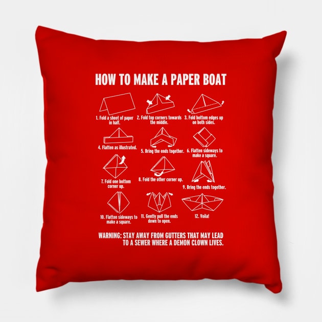 Horror Movie 80's Retro Funny Paper Making Boat Tutorial Pillow by BoggsNicolas