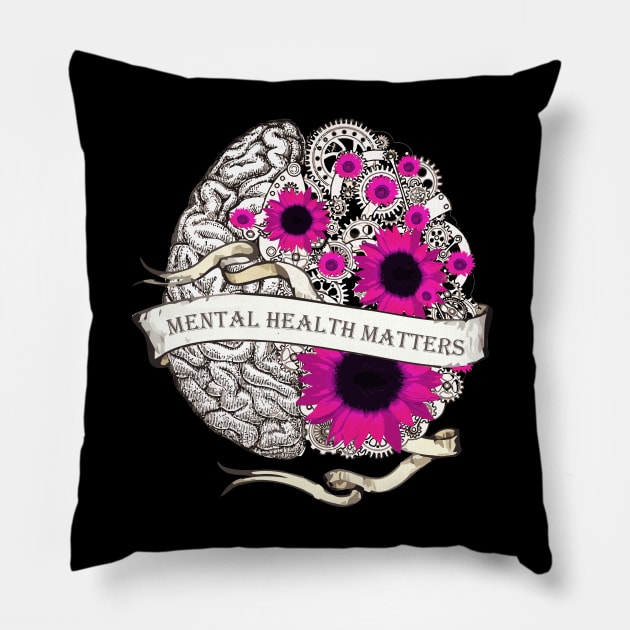 Brain Floral, Mental Health Matters 8 Pillow by Collagedream