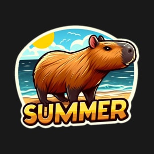 Cute summer capybara on the beach T-Shirt