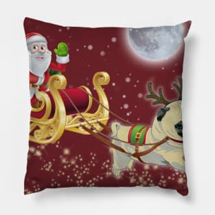 Reindeer Pug Dog with Santa Claus | Christmas Shirt For Women Men Pillow