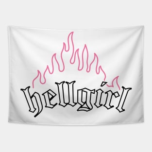 Hellgirl Aesthetic Goth Grl Grunge Design (Pink Flames & Black Text) Tapestry