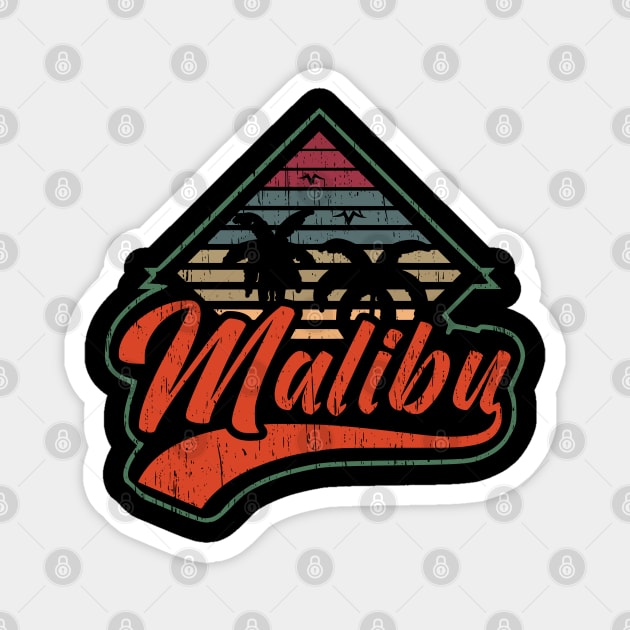 Malibu beach palm tree sunset vintage retro logo emblem Magnet by SpaceWiz95