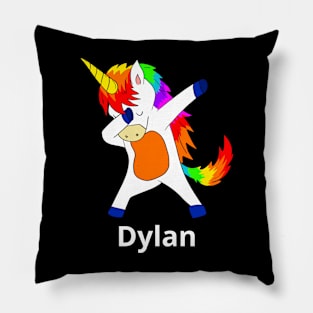 Dylan First Name Personalized Dabbing Unicorn Pillow