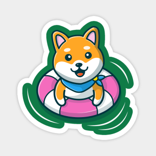 Cute Shiba Inu Dog Floating With Swimming Tires Magnet