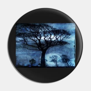 Windswept Downland Treescape in Blue Pin