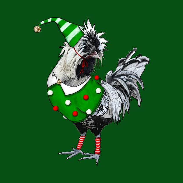 Silver Laced Polish Rooster Dressed As Elf With Leg Warmers by Ashley D Wilson