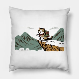 Vintage Japanese Art Sports Hiker Mountain Climbing Cat Pillow