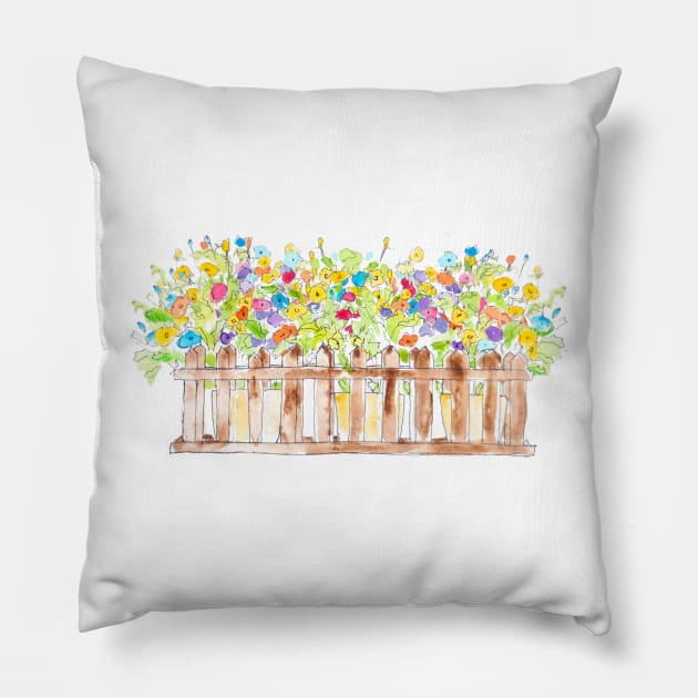 colorful flowers in 3 pots watercolor Pillow by colorandcolor