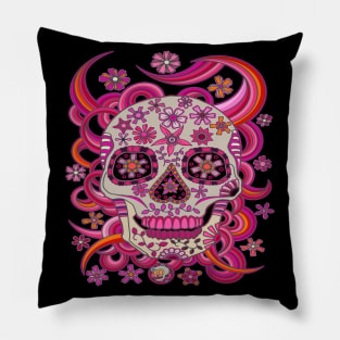 Sugar Skull Pink Flowers - Dia De Los Muertos - Pink Skull Pillow