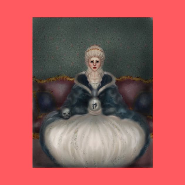 Marie Antoinette Portrait Historical Romantic Dress Holding a Skull and A Crystal Ball by penandbea