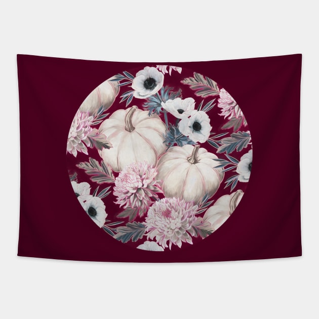 Fall Floral Festival on Burgundy Tapestry by micklyn